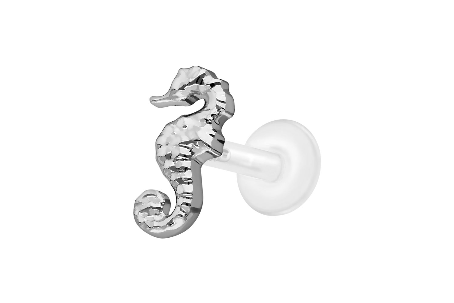 PTFE Labret Piercing mit Innengewinde + Titan-Aufsatz SEEPFERDCHEN